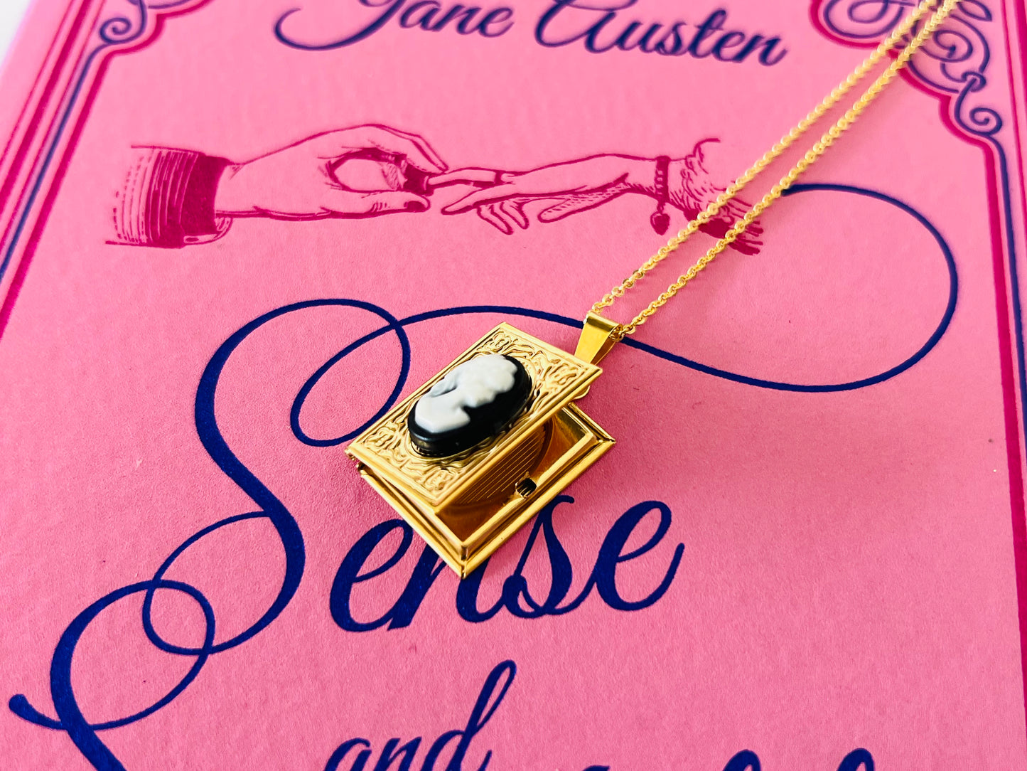 Sense and Sensibility Book, Jane Austen with Book Cameo Locket