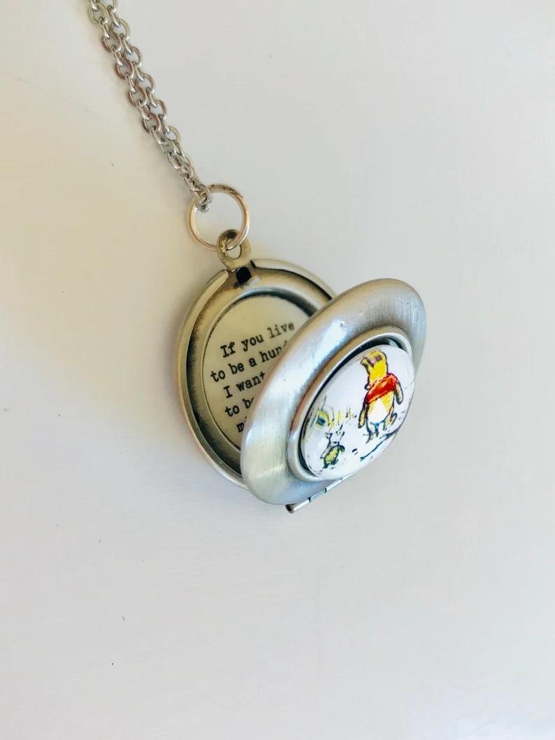Winnie the Pooh Locket with quote- If you live to be a hundred minus one day - Friendship Jewelry