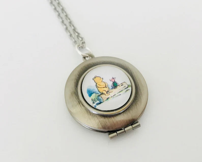 Pooh Locket, How do you spell love? Quote locket, Pooh and piglet necklace