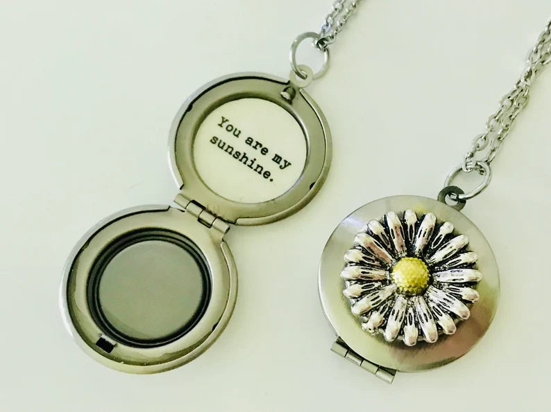 You Are My Sunshine - Necklace- Locket - Quote Locket - Daughter Gift- Sunflower Jewelry