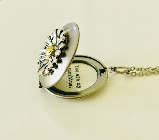 You Are My Sunshine - Necklace- Locket - Quote Locket - Daughter Gift- Sunflower Jewelry