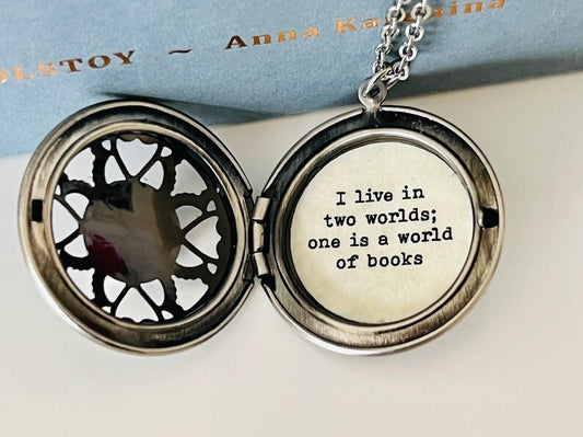 Gilmore Girls Rory Locket Necklace - I live in two worlds one is a world of books