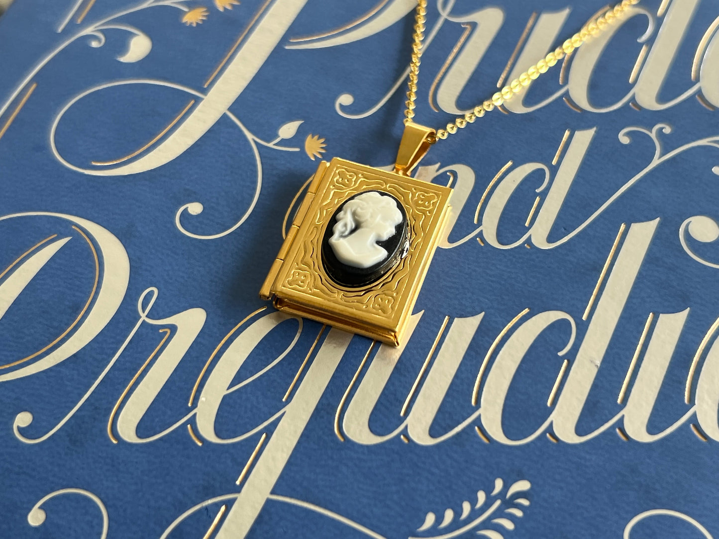 Pride and Prejudice Book by Jane Austen and Cameo Book Locket Necklace