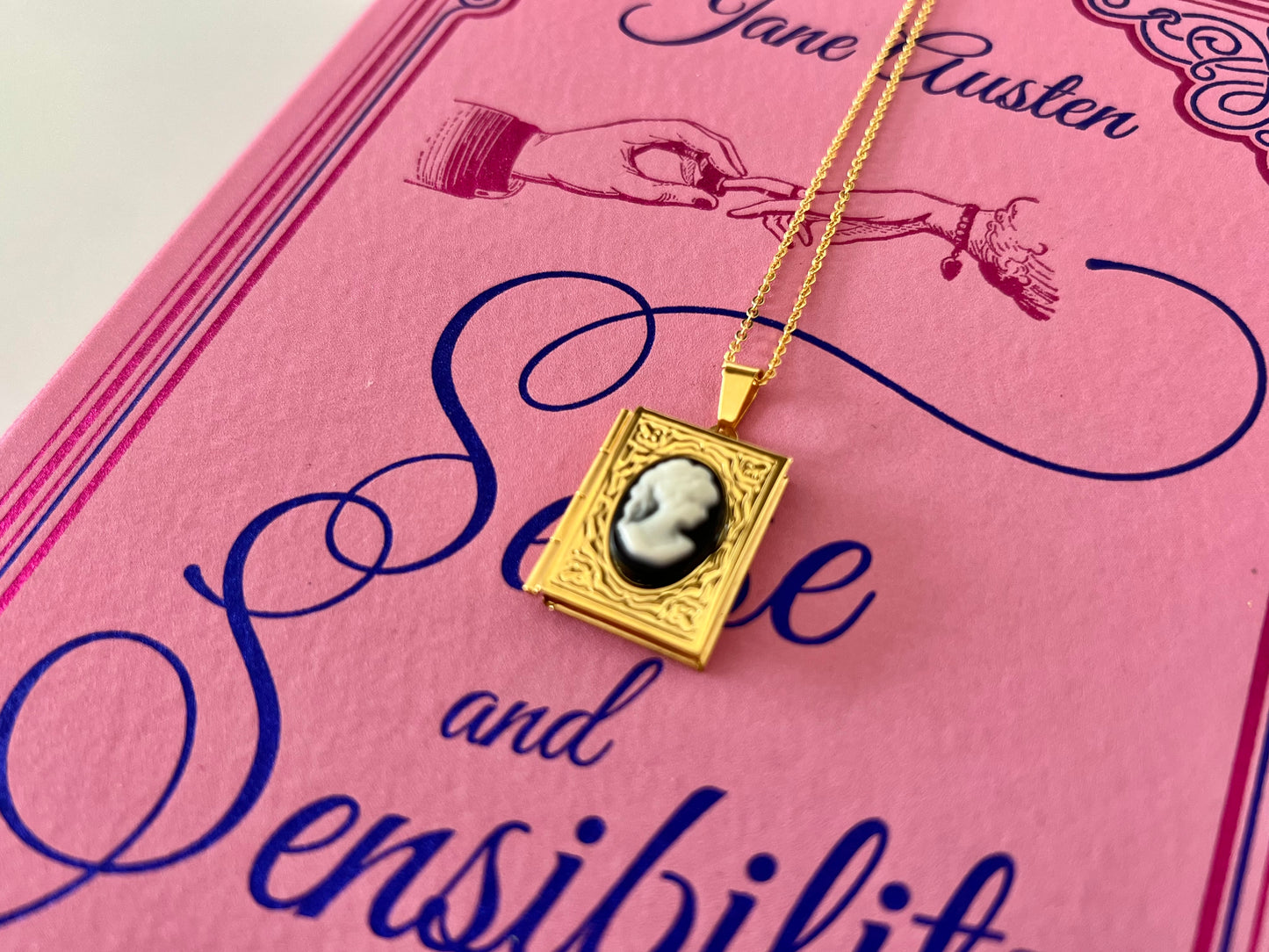Sense and Sensibility Book, Jane Austen with Book Cameo Locket
