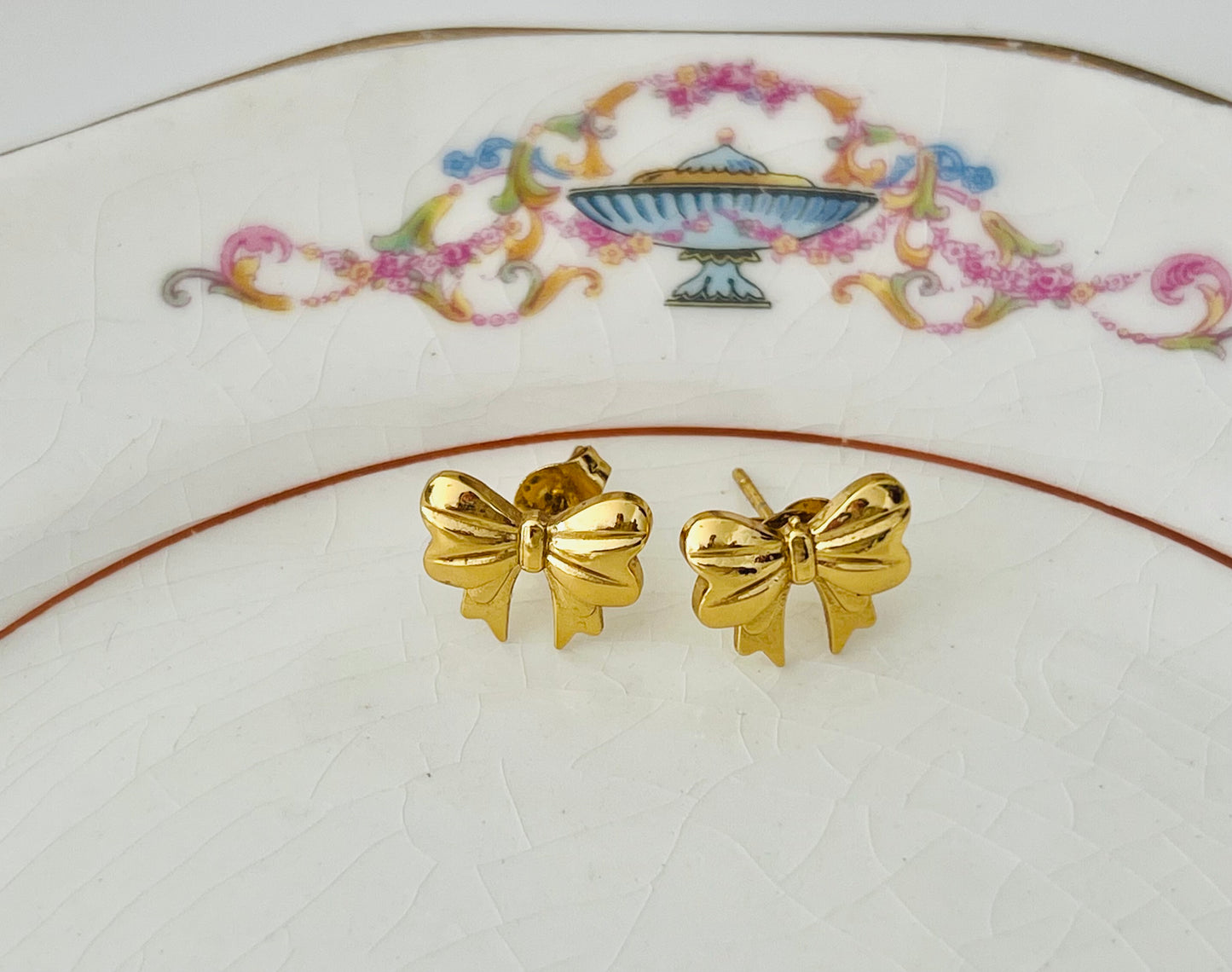 Gold Bow Earrings, Stainless steel