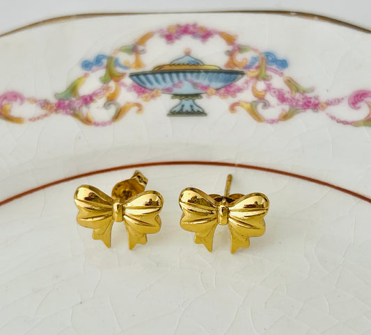 Gold Bow Earrings, Stainless steel