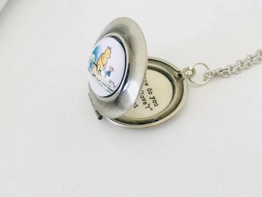 Pooh Locket, How do you spell love? Quote locket, Pooh and piglet necklace