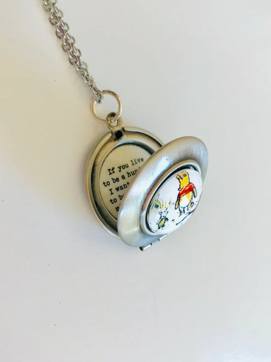 Winnie the Pooh Locket with quote- If you live to be a hundred minus one day - Friendship Jewelry