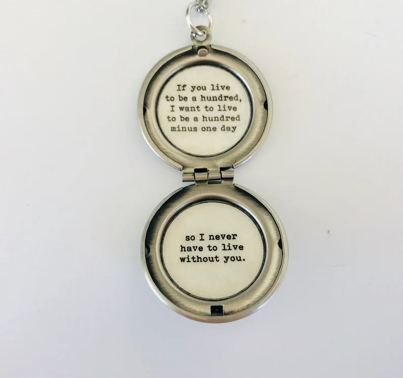 Winnie the Pooh Locket with quote- If you live to be a hundred minus one day - Friendship Jewelry